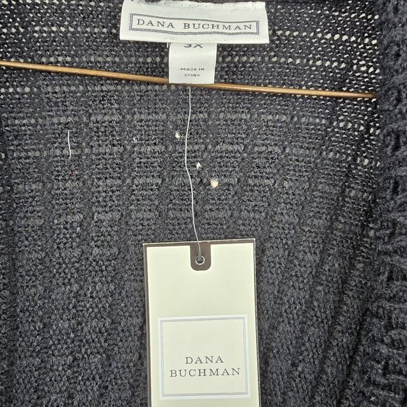 Dana Buchman Womens Open-Front Cardigan Black 3X Acrylic Ribbed Knit - Picture 4 of 9